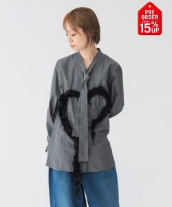 【+15%ポイントUP】maturely / オーガニック コットン ハート フリルシャツ