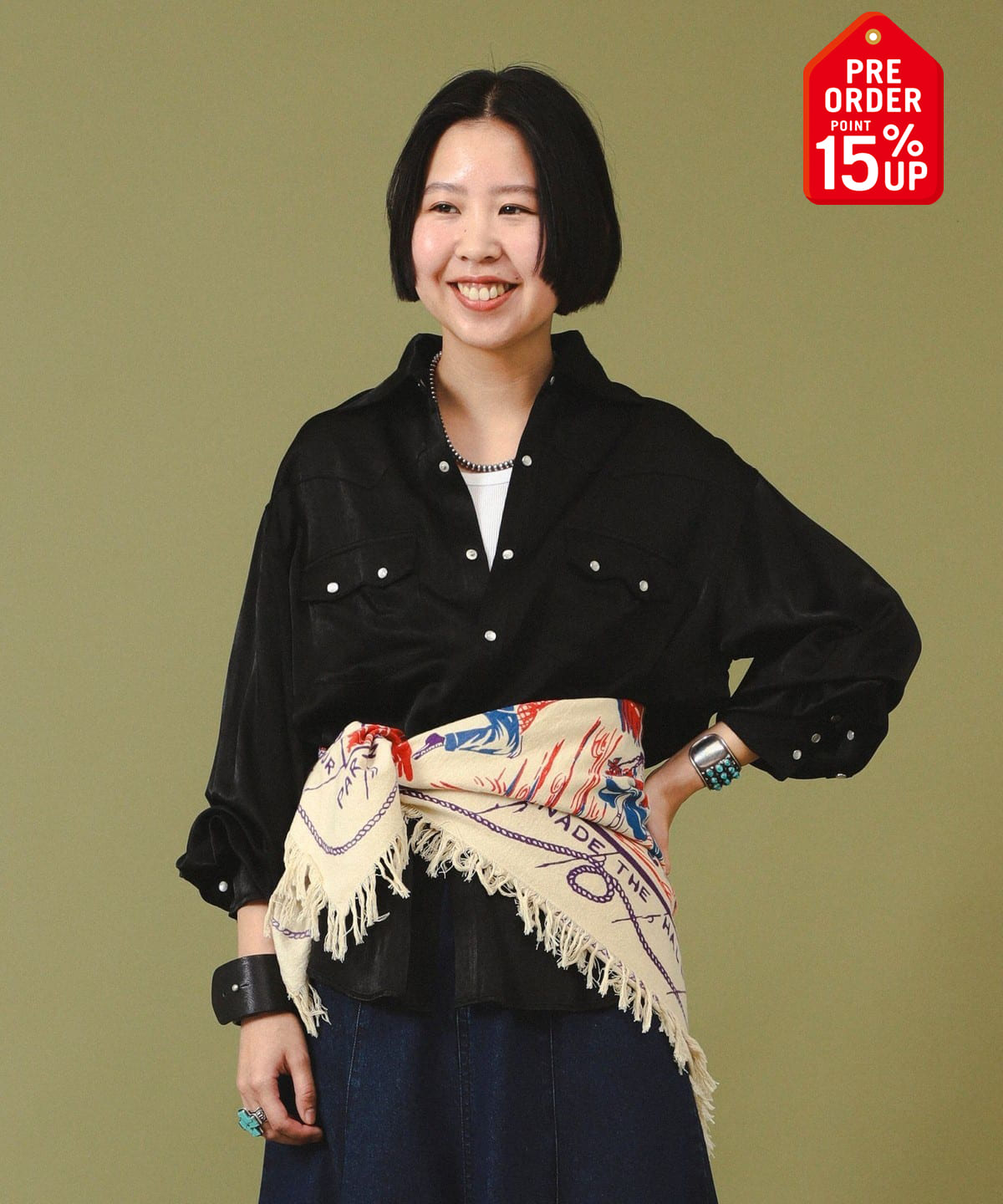 【+15%ポイントUP】サテン ウエスタン シャツ シャツ・ブラウス WOMEN BLACK ONE SIZE 【+15%ポイントUP】サテン ウエスタン シャツ シャツ・ブラウス WOMEN BLACK ONE SIZE