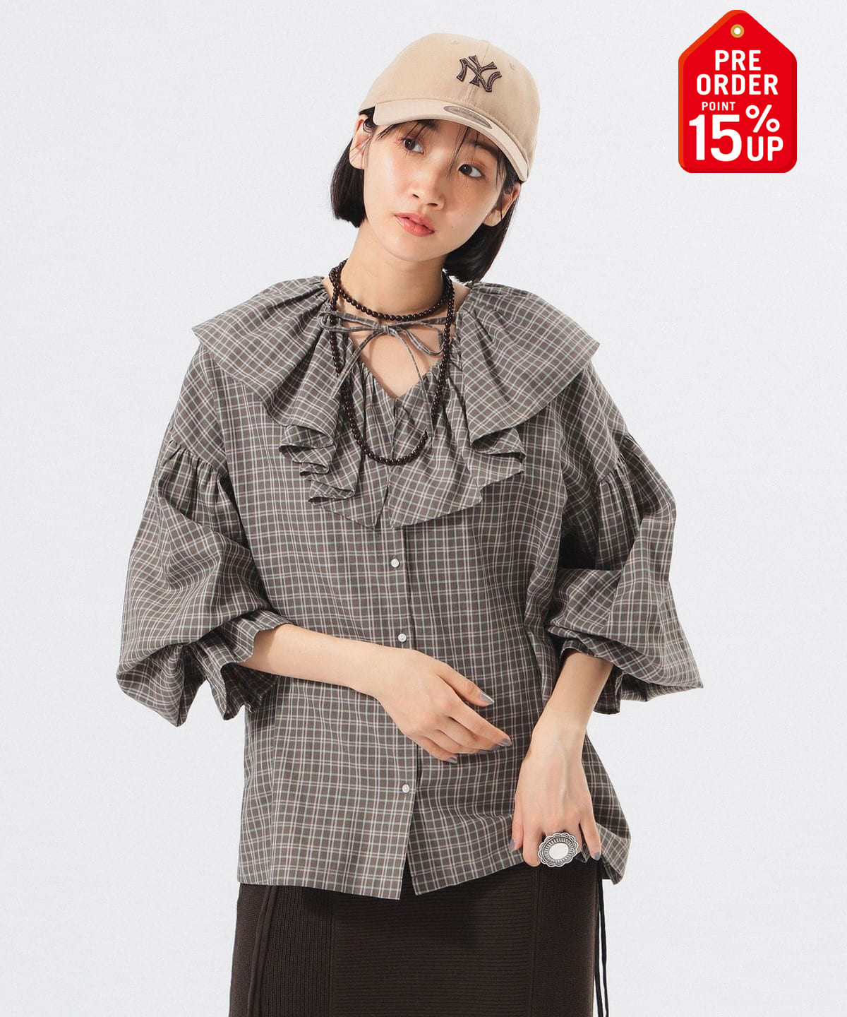 【+15%ポイントUP】チェック フリルカラー シャツ シャツ・ブラウス WOMEN OLIVE ONE SIZE 【+15%ポイントUP】チェック フリルカラー シャツ シャツ・ブラウス WOMEN OLIVE ONE SIZE