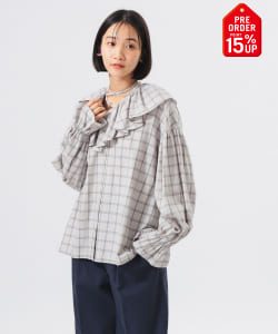 【+15%ポイントUP】チェック フリルカラー シャツ
