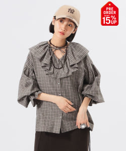 【+15%ポイントUP】チェック フリルカラー シャツ