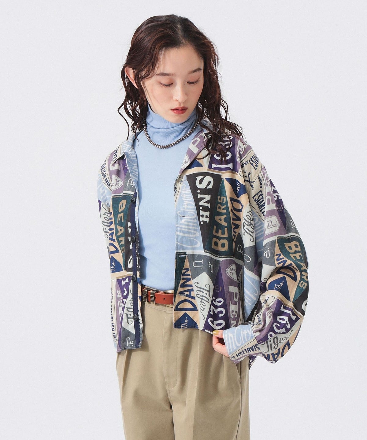 ペナント プリント シャツ シャツ・ブラウス WOMEN BLUE ONE SIZE ペナント プリント シャツ シャツ・ブラウス WOMEN BLUE ONE SIZE