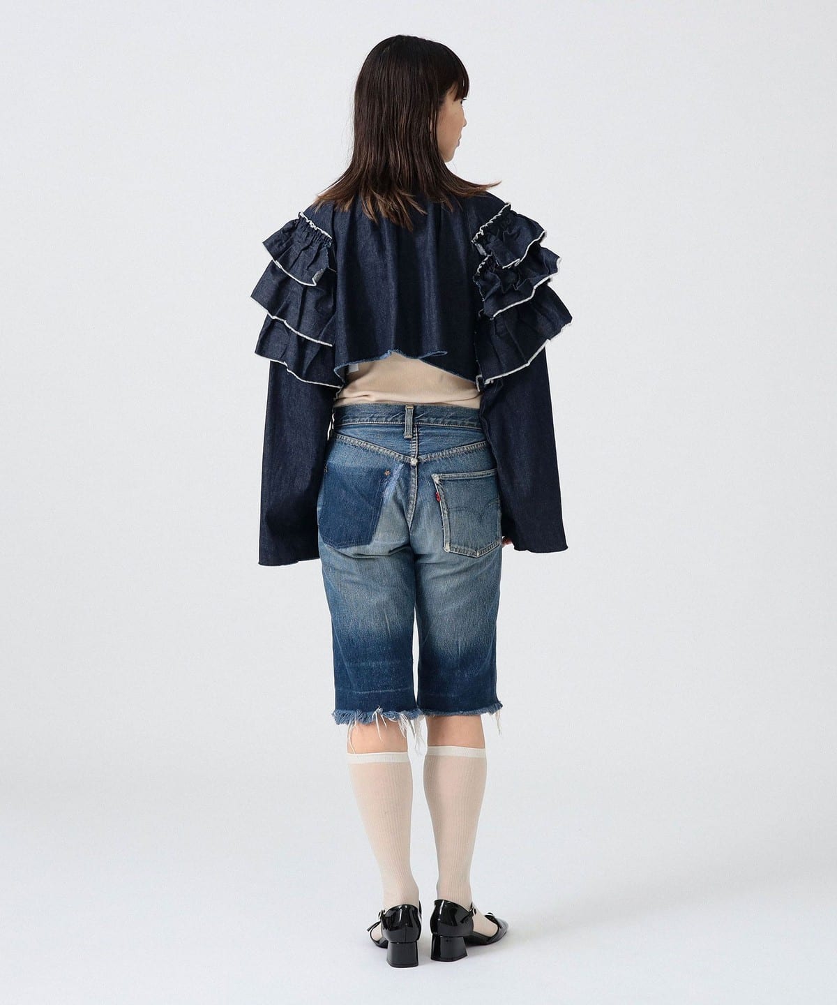 〈女裝〉丹寧荷葉邊短外套