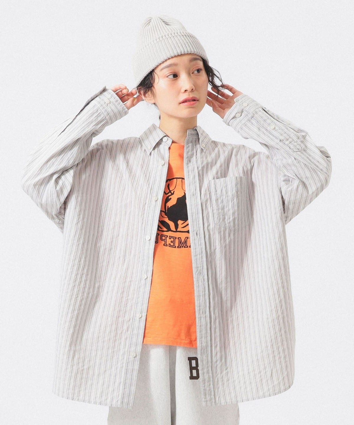 BEAMS BOY（ビームス ボーイ）ドビー ストライプ ビッグ BDシャツ