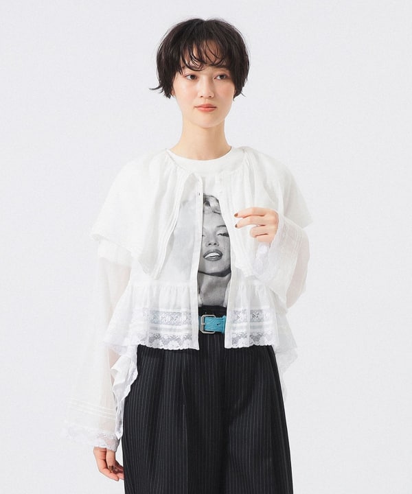 【+10%ポイントUP】レース ドレープ ブラウス Model : H166 B84 W60 H86　Size : 1