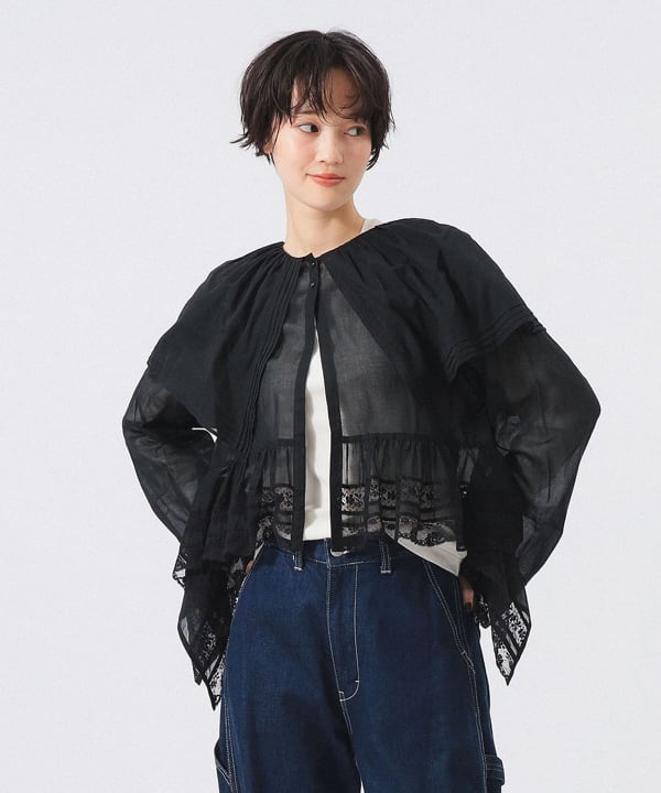 【+10%ポイントUP】レース ドレープ ブラウス Model : H166 B84 W60 H86　Size : 2