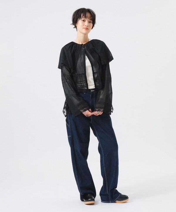 【+10%ポイントUP】レース ドレープ ブラウス Model : H166 B84 W60 H86　Size : 2