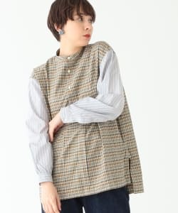 BEAMS BOY / チェック ヘンリーネック ロングテール シャツ