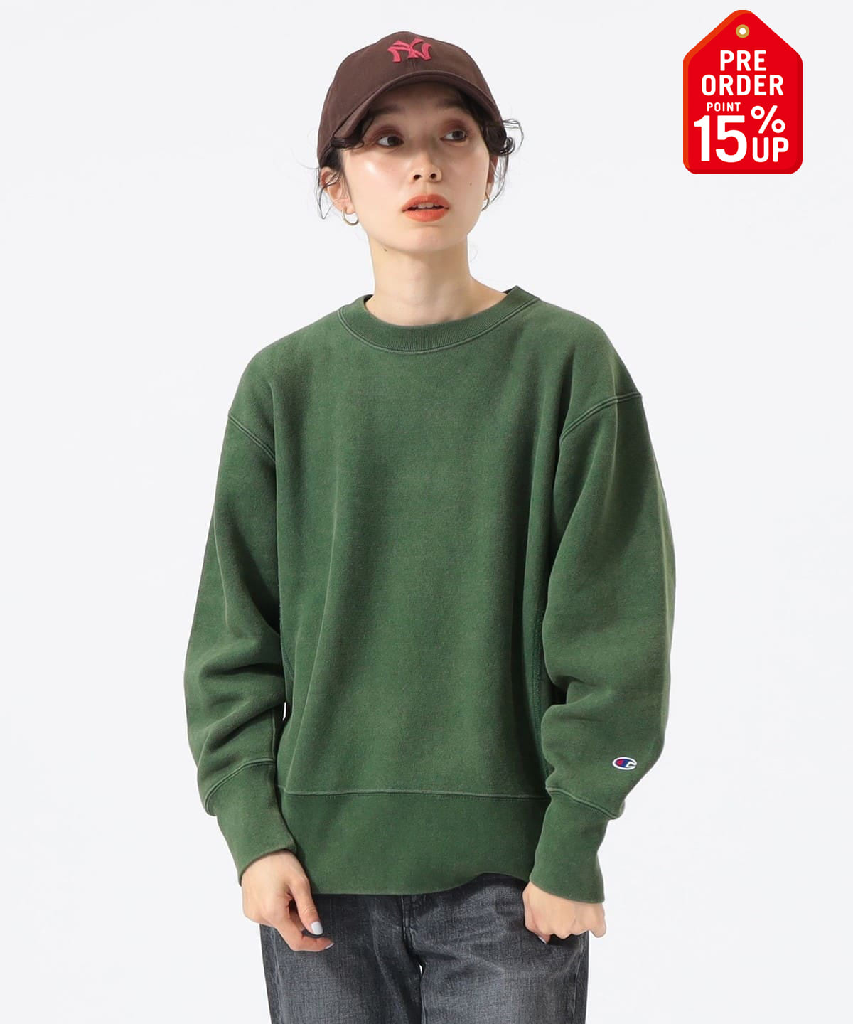 【+15%ポイントUP】【別注】Champion チャンピオン / バックプリント リバースウィーブ(R) クルー スウェット トップス WOMEN DARK GREEN XS 【+15%ポイントUP】【別注】Champion チャンピオン / バックプリント リバースウィーブ(R) クルー スウェット トップス WOMEN DARK GREEN XS
