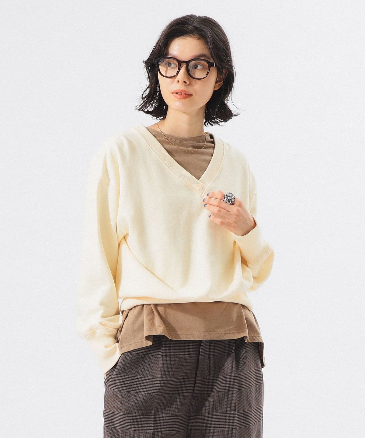 フリーダムスリーブ Vネック スウェット トップス WOMEN CREAM ONE SIZE