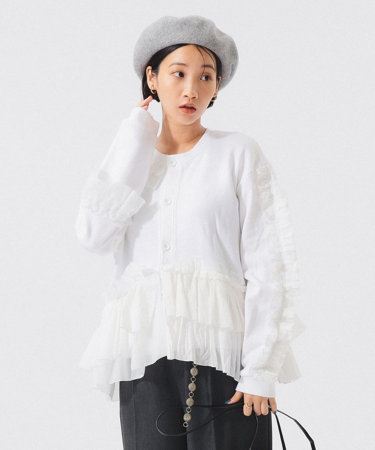 【別注】TORI-TO トリト / フリル MIX カーディガン トップス WOMEN WHITE ONE SIZE 【別注】TORI-TO トリト / フリル MIX カーディガン トップス WOMEN WHITE ONE SIZE