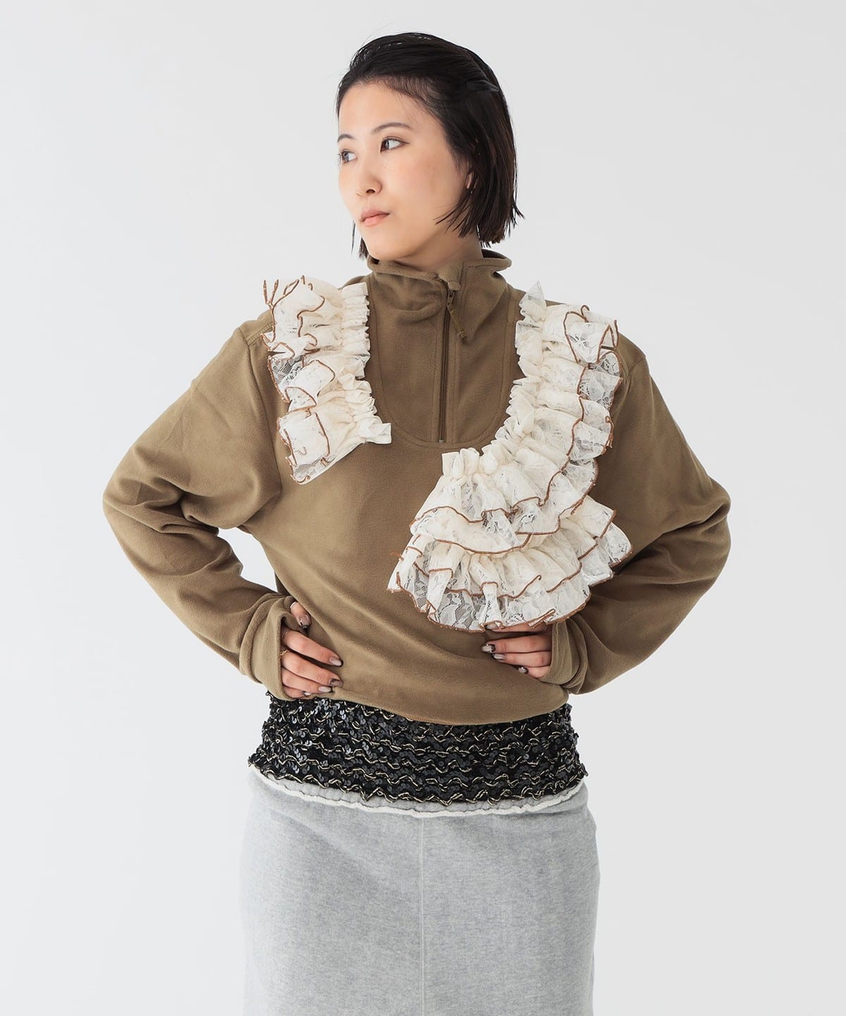 【別注】Orfeo × maturely マチュアリー / フリース ハーフジップ トップス WOMEN OLIVE ONE SIZE 【別注】Orfeo × maturely マチュアリー / フリース ハーフジップ トップス WOMEN OLIVE ONE SIZE