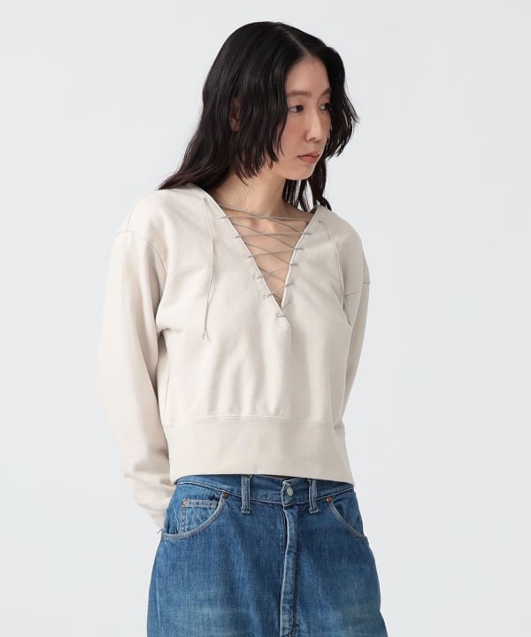 〈WOMEN〉レース アップ スウェット Model : H170 B83 W60 H87　Size : SIZE 1