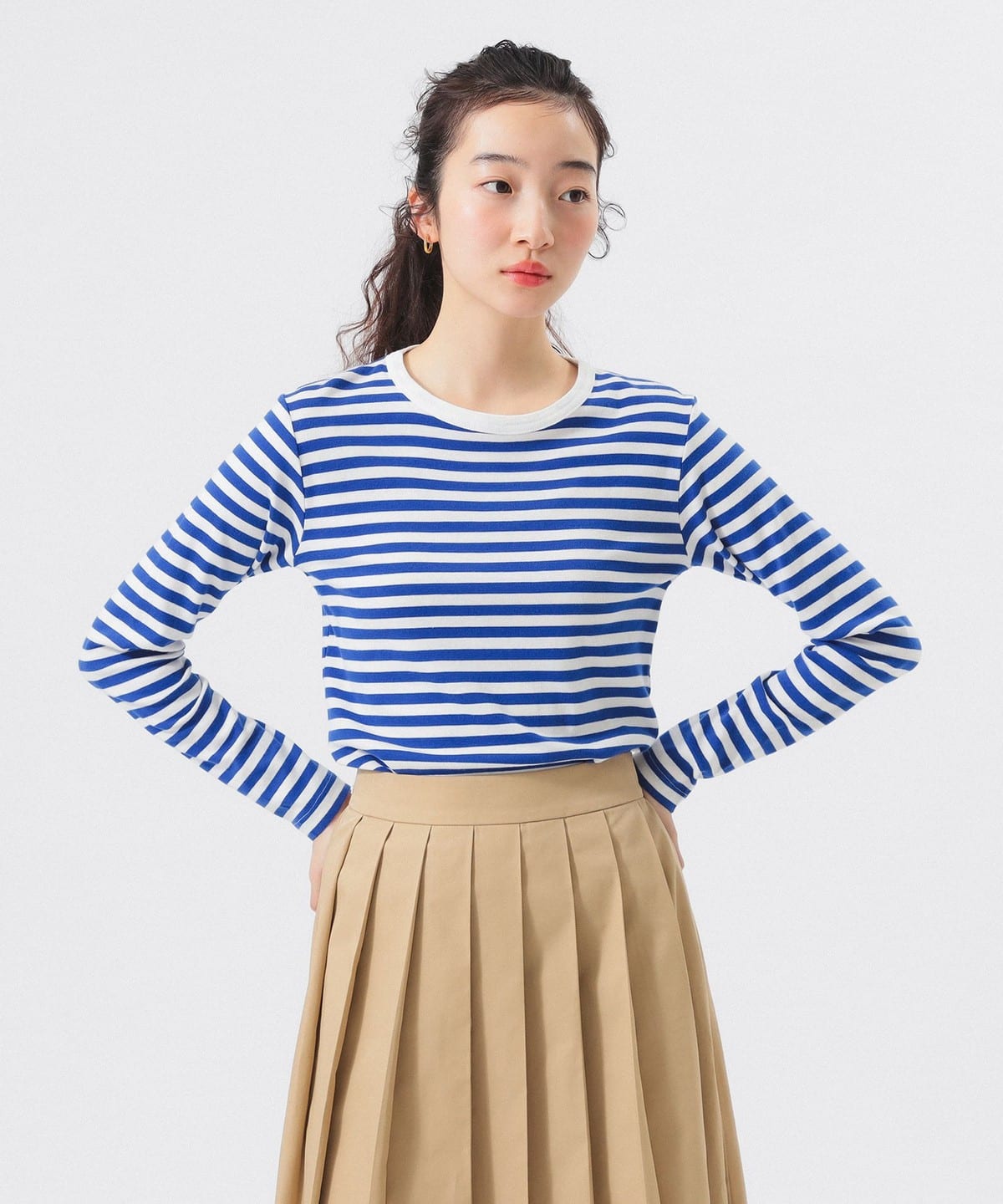フライス 1cm ボーダー Tシャツ Tシャツ・カットソー WOMEN WHITE/BLUE ONE SIZE フライス 1cm ボーダー Tシャツ Tシャツ・カットソー WOMEN WHITE/BLUE ONE SIZE
