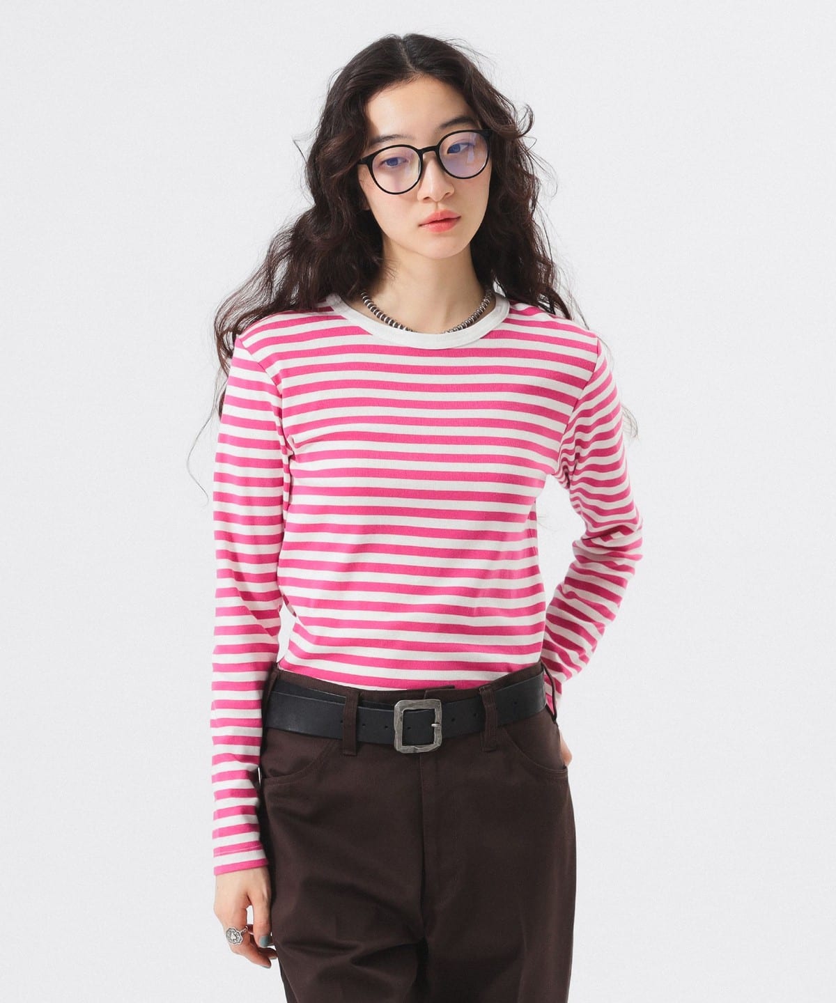 フライス 1cm ボーダー Tシャツ Tシャツ・カットソー WOMEN PINK/WHITE ONE SIZE フライス 1cm ボーダー Tシャツ Tシャツ・カットソー WOMEN PINK/WHITE ONE SIZE