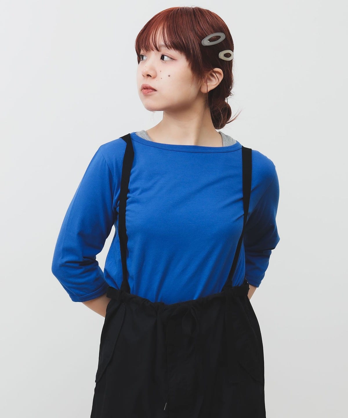 天竺 無地 ボートネック 7分 Tシャツ・カットソー WOMEN BLUE 1 天竺 無地 ボートネック 7分 Tシャツ・カットソー WOMEN BLUE 1