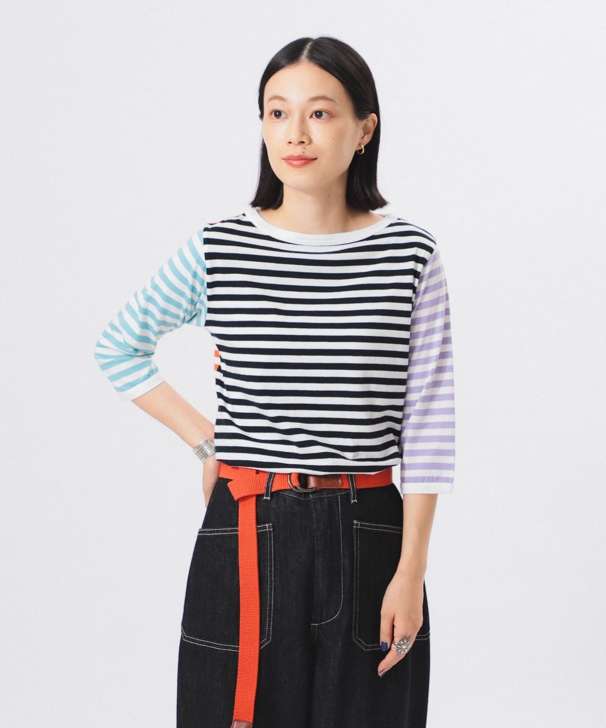1cmボーダー ボートネック7分袖 Tシャツ・カットソー WOMEN NEW CRAZY 1 1cmボーダー ボートネック7分袖 Tシャツ・カットソー WOMEN NEW CRAZY 1