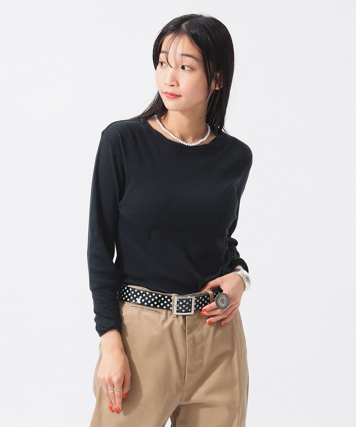 リブ クルー 3/4 カットソー トップス WOMEN DARK. NAVY ONE SIZE リブ クルー 3/4 カットソー トップス WOMEN DARK. NAVY ONE SIZE