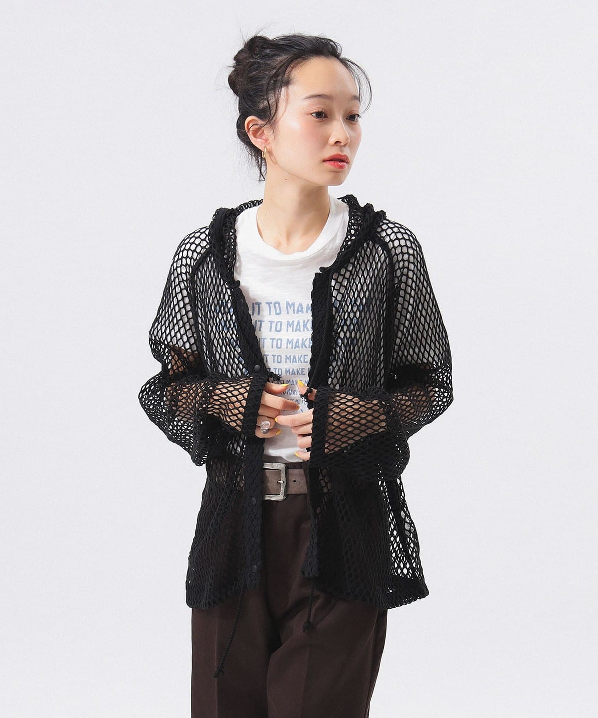 ビッグ メッシュ フーディー トップス WOMEN BLACK ONE SIZE ビッグ メッシュ フーディー トップス WOMEN BLACK ONE SIZE