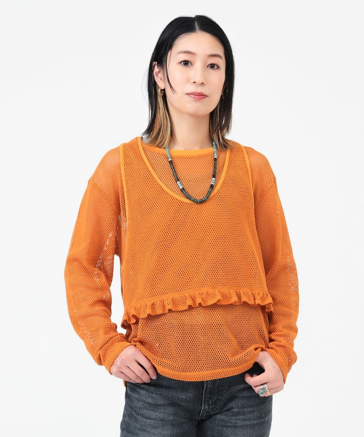 〈WOMEN〉メッシュ レイヤード Tシャツ・カットソー WOMEN ORANGE 1 〈WOMEN〉メッシュ レイヤード Tシャツ・カットソー WOMEN ORANGE 1