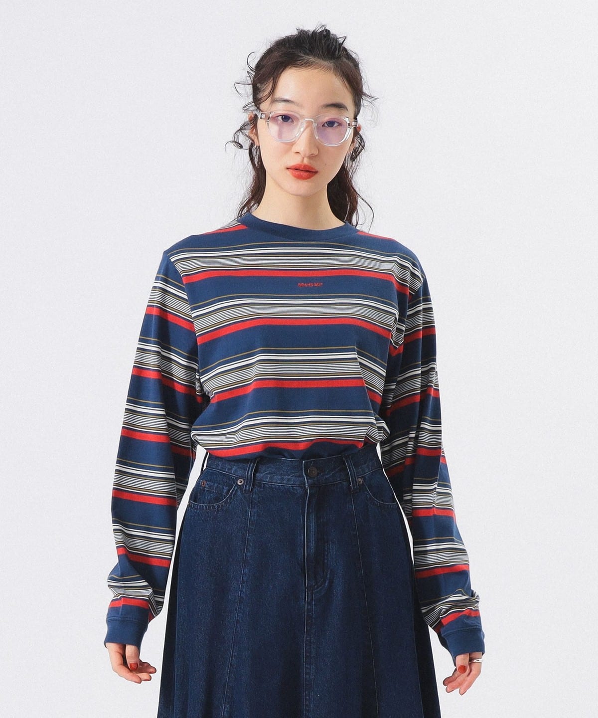 ボーイ エンブロイダリー ボーダー ロングスリーブ Tシャツ Tシャツ・カットソー WOMEN NAVY 1 ボーイ エンブロイダリー ボーダー ロングスリーブ Tシャツ Tシャツ・カットソー WOMEN NAVY 1