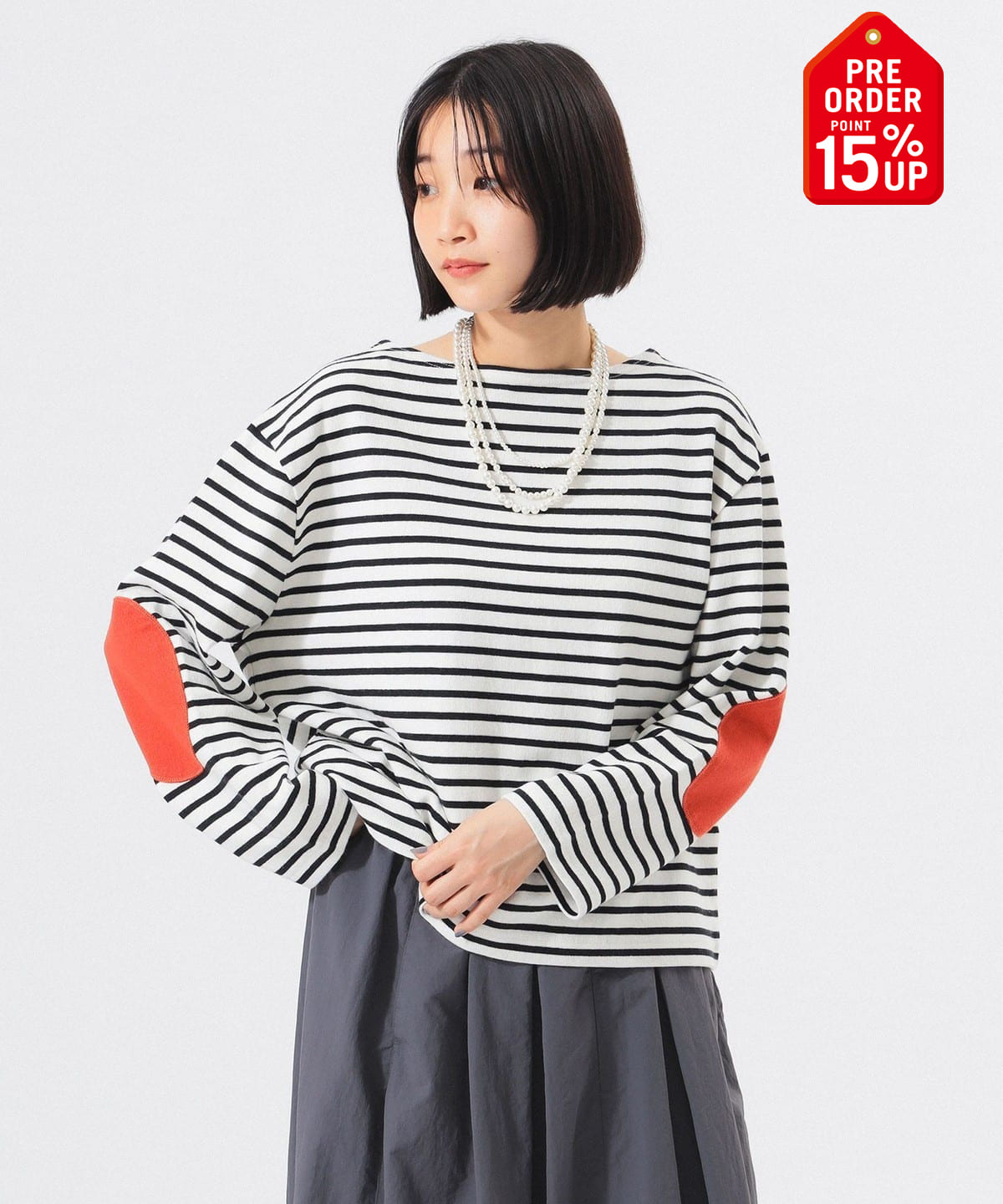 【+15%ポイントUP】エルボー パッチ バスク ロングスリーブ Tシャツ・カットソー WOMEN BLACK 1 【+15%ポイントUP】エルボー パッチ バスク ロングスリーブ Tシャツ・カットソー WOMEN BLACK 1