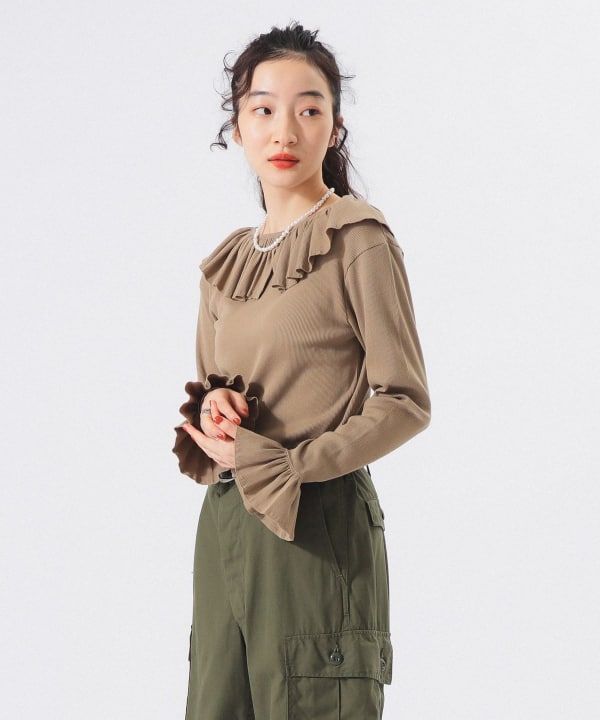 新品未使用 BEAMS BOY リブフリルギャザー ロングスリーブ カットソー BEAMS BOY（ビームス ボーイ）リブ フリル ギャザー ロング