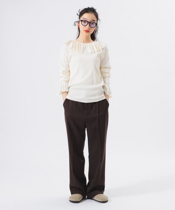 新品未使用 BEAMS BOY リブフリルギャザー ロングスリーブ カットソー BEAMS BOY（ビームス ボーイ）リブ フリル ギャザー ロング