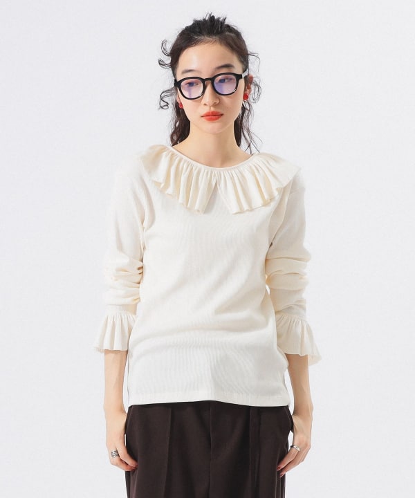 BEAMS BOY（ビームス ボーイ）リブ フリル ギャザー ロングスリーブ