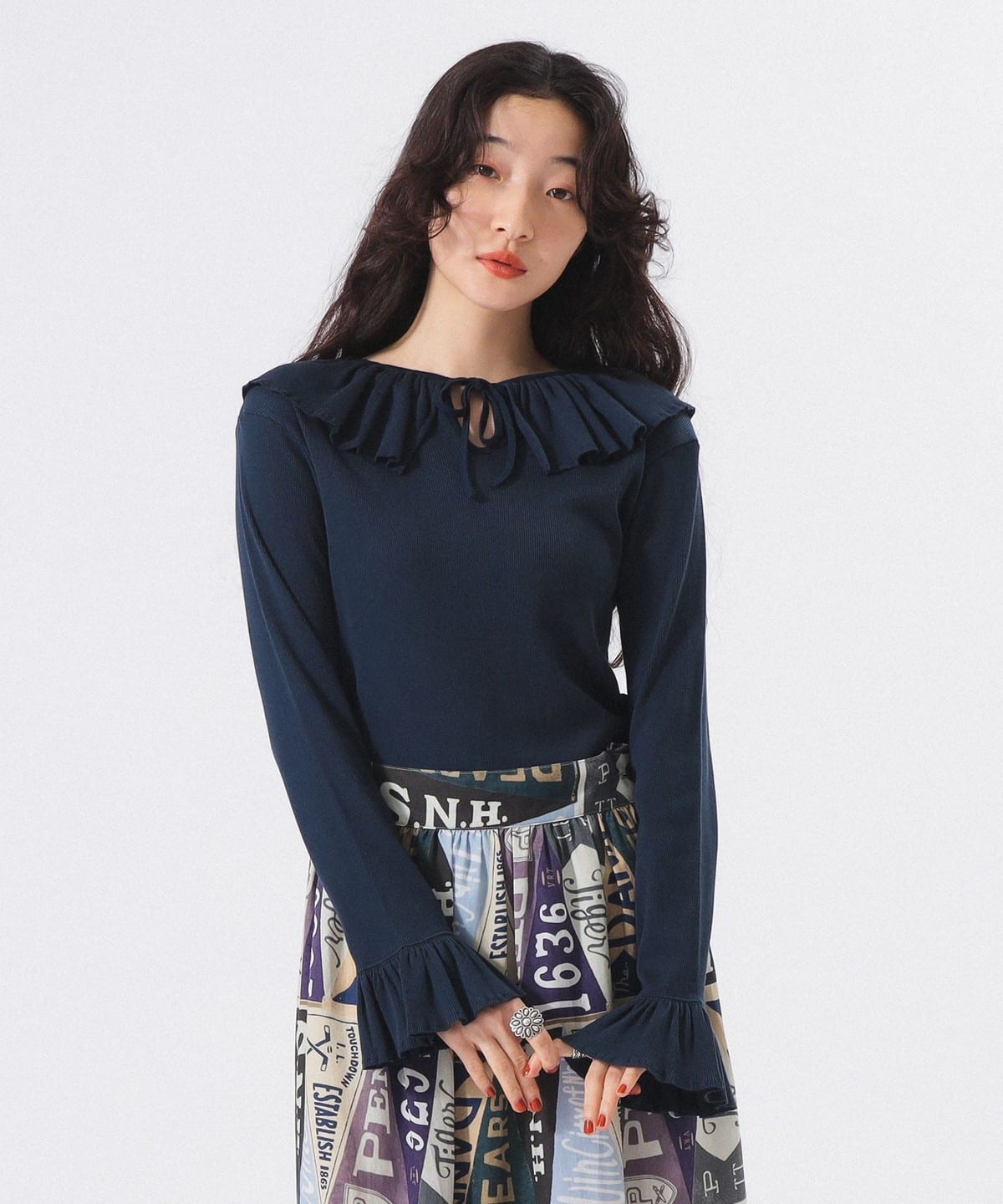 BEAMS BOY（ビームス ボーイ）リブ フリル ギャザー ロングスリーブ