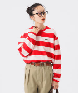 【+15%ポイントUP】【別注】LACOSTE / ボーダー ロングスリーブ Tシャツ