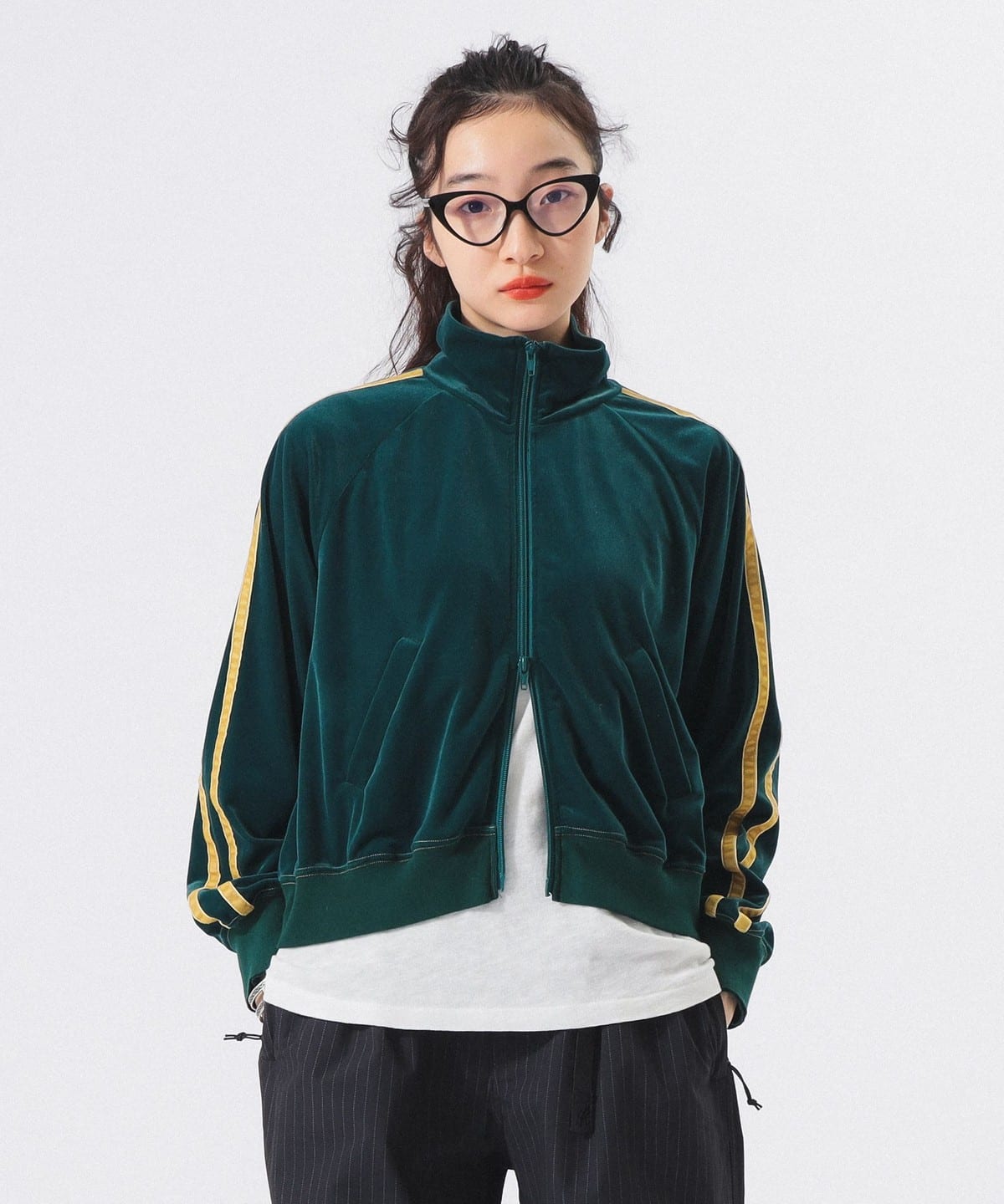 ベロア ライナー フルジップ ブルゾン WOMEN GREEN ONE SIZE