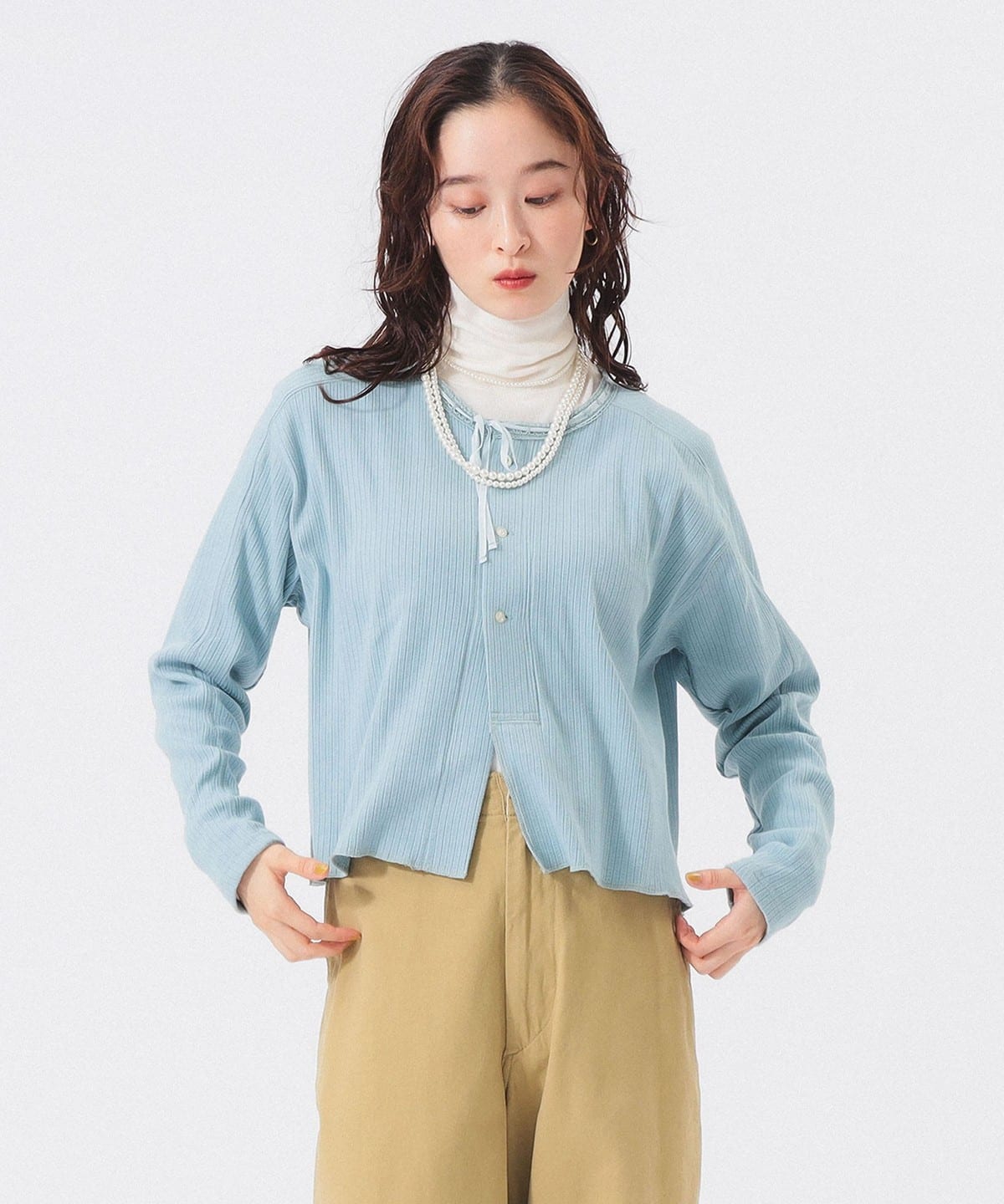 ヘンリーネック レース カーディガン トップス WOMEN SAX ONE SIZE ヘンリーネック レース カーディガン トップス WOMEN SAX ONE SIZE