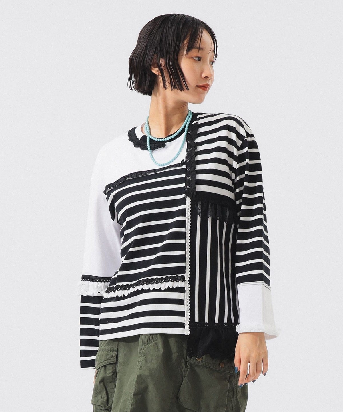 【別注】TORI-TO トリト / ボーダー 切替 ロングスリーブ Tシャツ・カットソー WOMEN BLACK BD ONE SIZE 【別注】TORI-TO トリト / ボーダー 切替 ロングスリーブ Tシャツ・カットソー WOMEN BLACK BD ONE SIZE