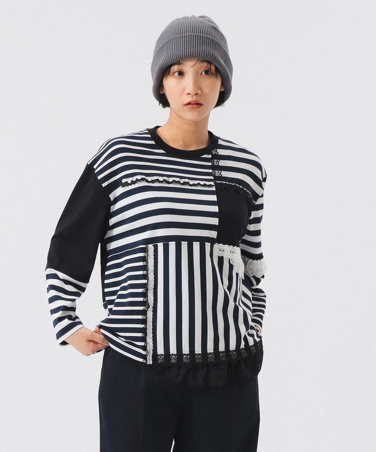 【別注】TORI-TO トリト / ボーダー 切替 ロングスリーブ Tシャツ・カットソー WOMEN NAVY BD ONE SIZE 【別注】TORI-TO トリト / ボーダー 切替 ロングスリーブ Tシャツ・カットソー WOMEN NAVY BD ONE SIZE
