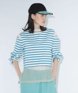 【+10%ポイントUP】maturely / ボーダー オープン ショルダー ロングスリーブ カットソー