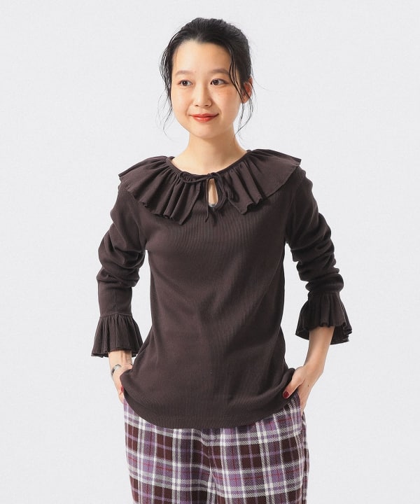 リブ フリル ギャザー ロング スリーブ BEAMS STAFF：H159　Size：1