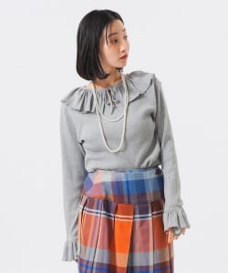 リブ フリル ギャザー ロング スリーブ