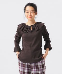 リブ フリル ギャザー ロング スリーブ