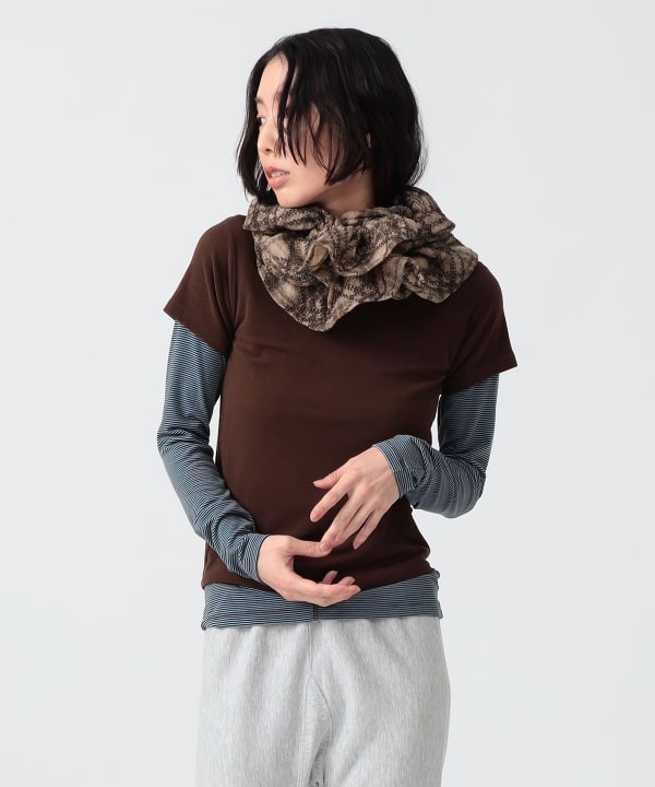 〈WOMEN〉ボーダー ロングスリーブ ＋ ソリッド ショートスリーブ Model : H170 B83 W60 H87　Size : SIZE 1