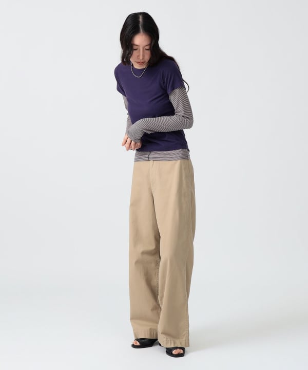 〈WOMEN〉ボーダー ロングスリーブ ＋ ソリッド ショートスリーブ Model : H170 B83 W60 H87　Size : SIZE 1