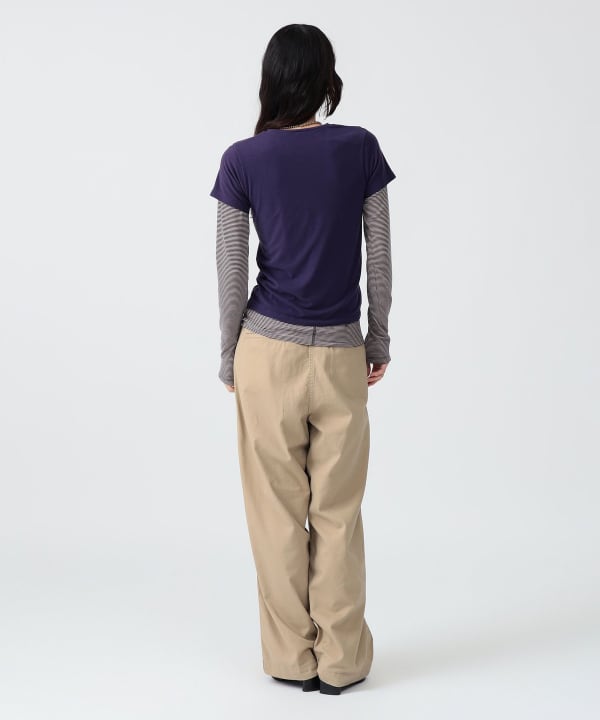 〈WOMEN〉ボーダー ロングスリーブ ＋ ソリッド ショートスリーブ Model : H170 B83 W60 H87　Size : SIZE 1