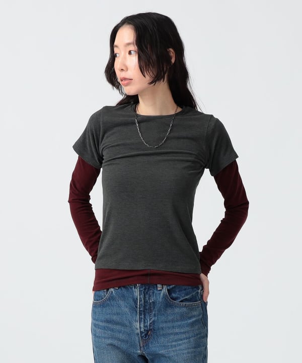 〈WOMEN〉ボーダー ロングスリーブ ＋ ソリッド ショートスリーブ