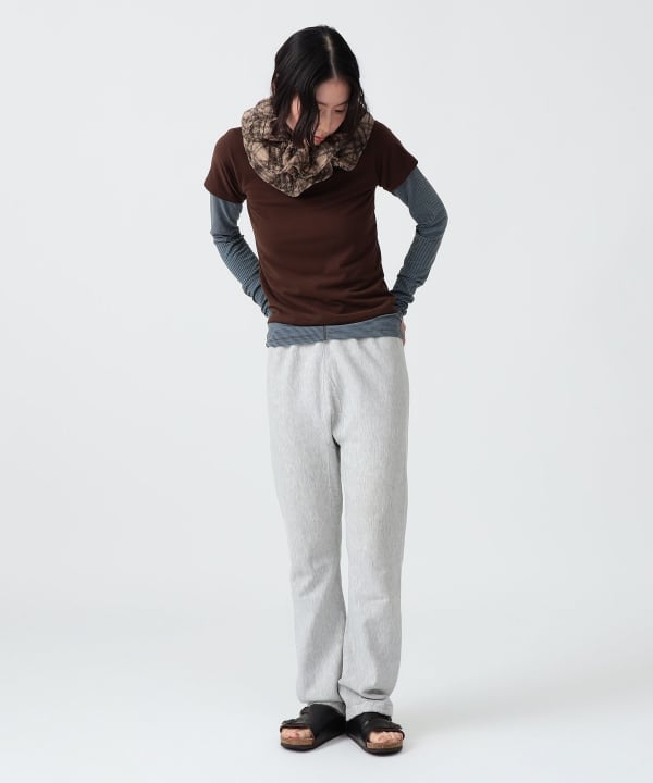 〈WOMEN〉ボーダー ロングスリーブ ＋ ソリッド ショートスリーブ Model : H170 B83 W60 H87　Size : SIZE 1
