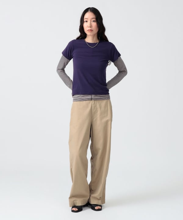 〈WOMEN〉ボーダー ロングスリーブ ＋ ソリッド ショートスリーブ Model : H170 B83 W60 H87　Size : SIZE 1