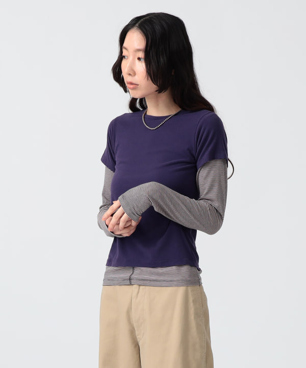 〈WOMEN〉ボーダー ロングスリーブ ＋ ソリッド ショートスリーブ