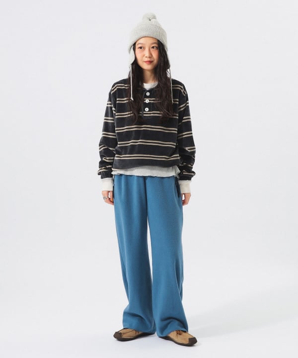 【別注】Healthknit / ボーダー ベロア ヘンリーネック BEAMS STAFF：H159　Size：ONE SIZE