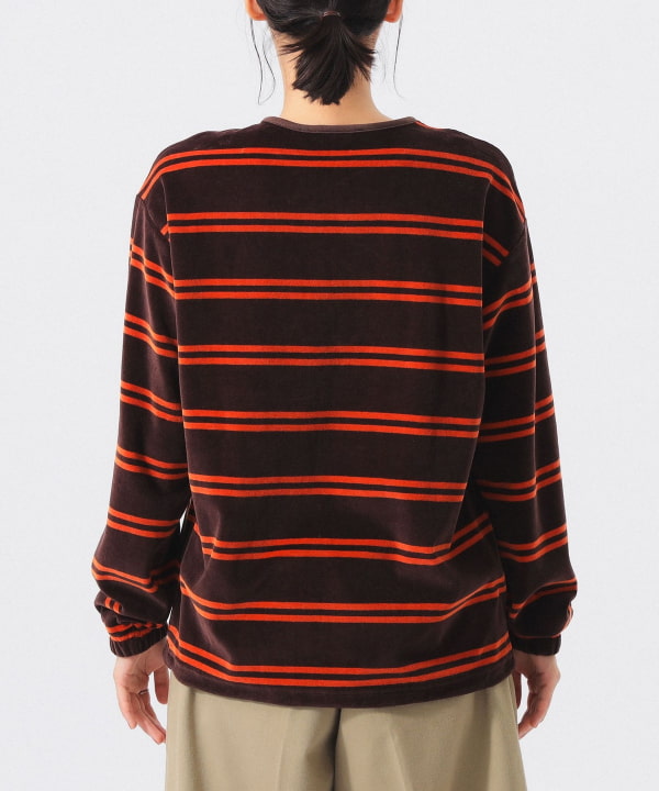 【別注】Healthknit / ボーダー ベロア ヘンリーネック