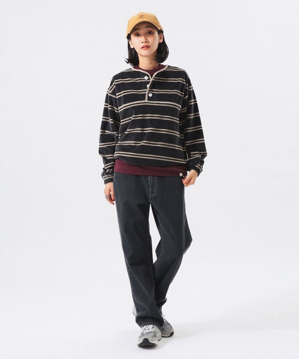【別注】Healthknit / ボーダー ベロア ヘンリーネック Model： H165 B80 W59 H85　Size： ONE SIZE