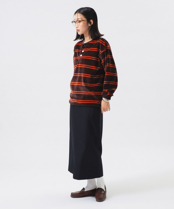 【別注】Healthknit / ボーダー ベロア ヘンリーネック Model： H165 B80 W59 H85　Size： ONE SIZE
